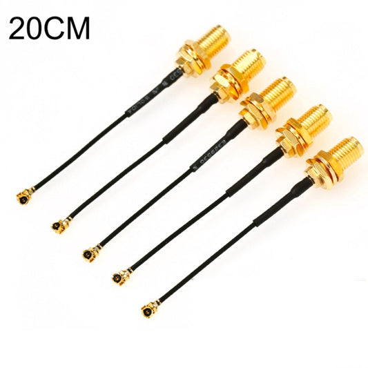 5-pack 20cm braided RF adapter cables: UFL/IPX to SMA female, black with gold ends