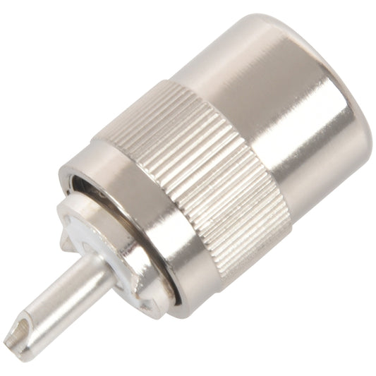 Male RF coaxial twist-on connector with front circular flange and center pin