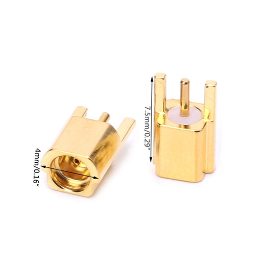 MMCX female 3-jack connector pin pair, gold-plated, side view with size markings