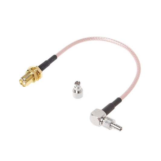RF coax adapter cable with gold SMA male connector and silver CRC9/TS9 connector