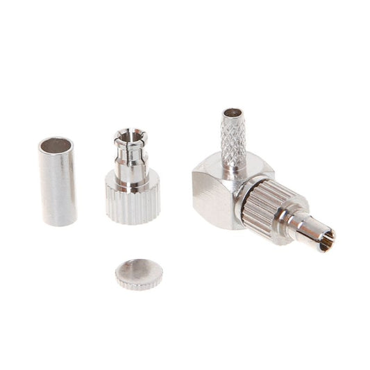 Right-angle male RF coaxial connector with silver metal housing and pin