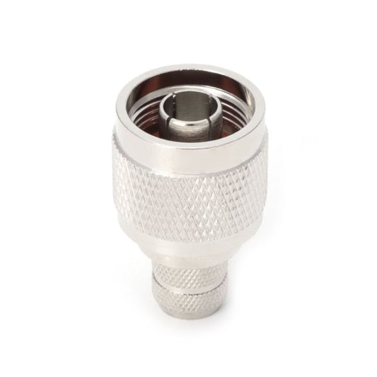 Silver RF coaxial adapter coupler, circular port with center pin and inner ring