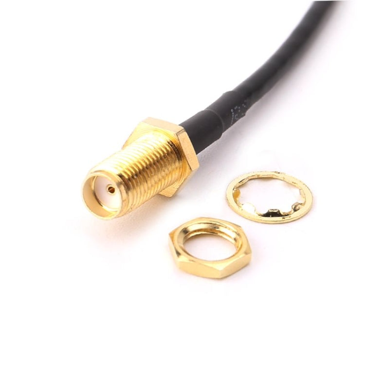 RG174 SMA connector end with threaded coupling and center socket, black cable