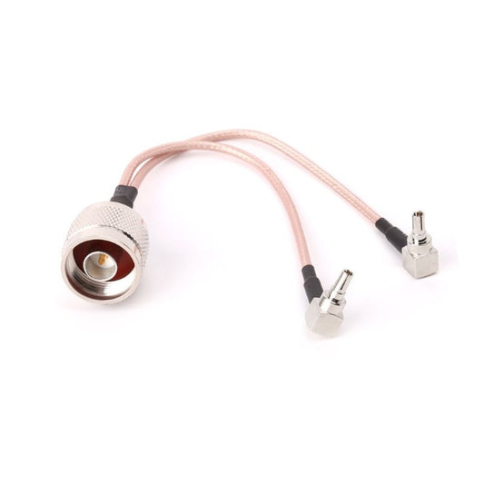 RF coax cable with N male plug, dual connector ends, 15cm length; pink jacket.