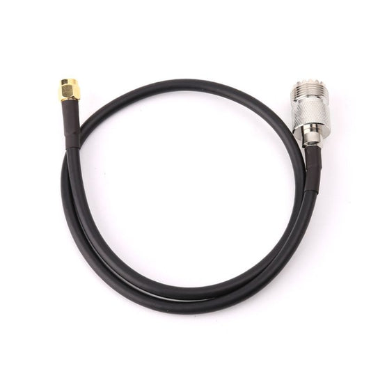 RG58 UHF female to SMA male coax cable, 50cm, black loop with gold and silver connectors