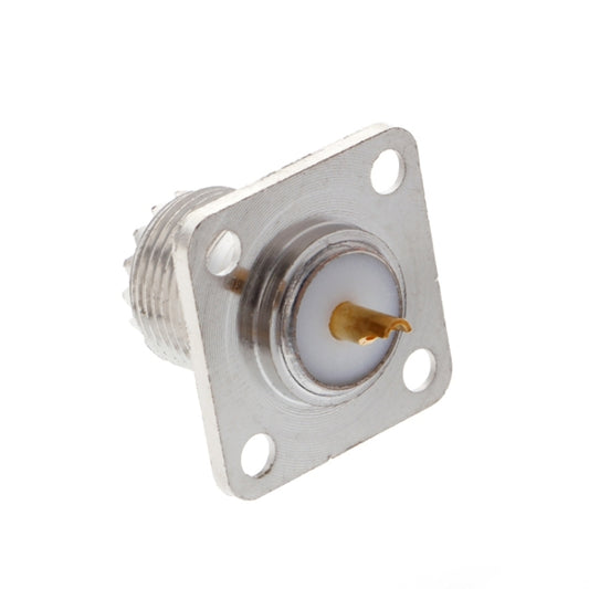 UHF SO239 female panel-mount jack, square flange with 4 mounting holes and center pin