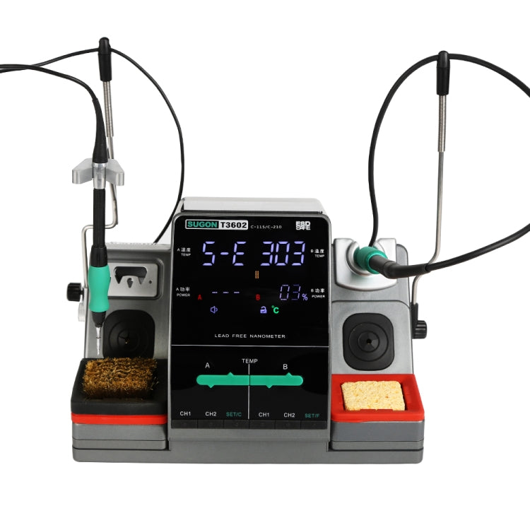 Dual-station electric soldering station base with two heated handles and digital control display