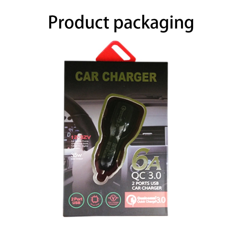 Car charger retail box for dual-USB QC 3.0, 2 ports, 6A