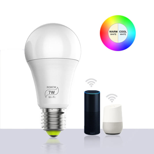 Wi‑Fi RGBCW LED smart bulb, E27 7W, color-changing warm to cool white