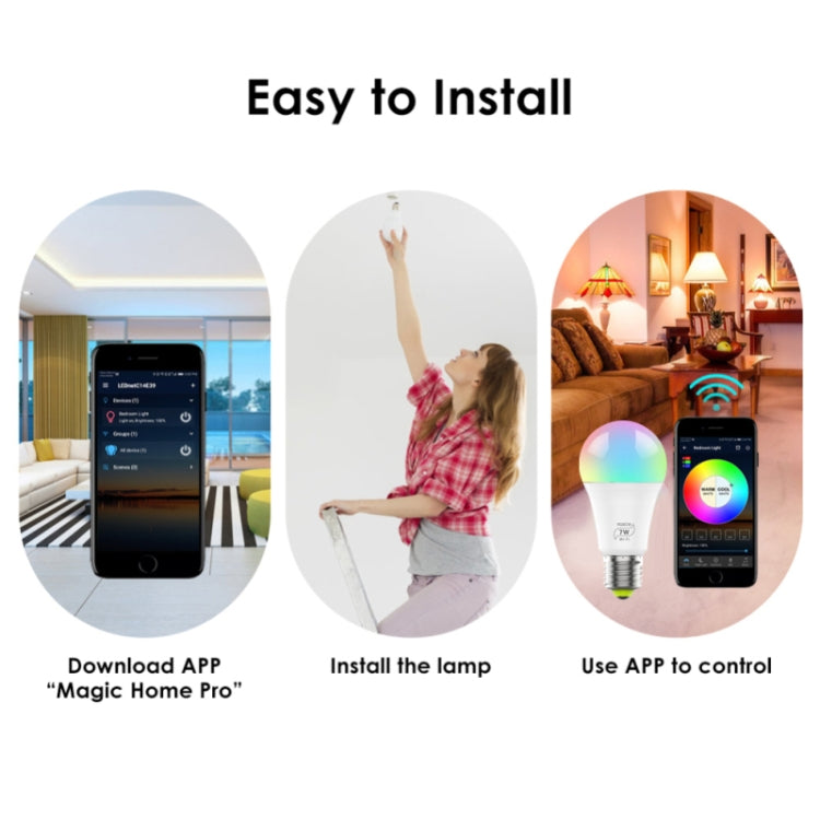 7W E27 RGBCW WIFI LED smart bulb wireless smart home automation light