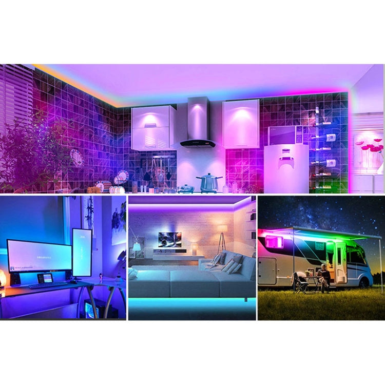 Multicolor LED light strip glow in kitchen, living room, and outdoor areas