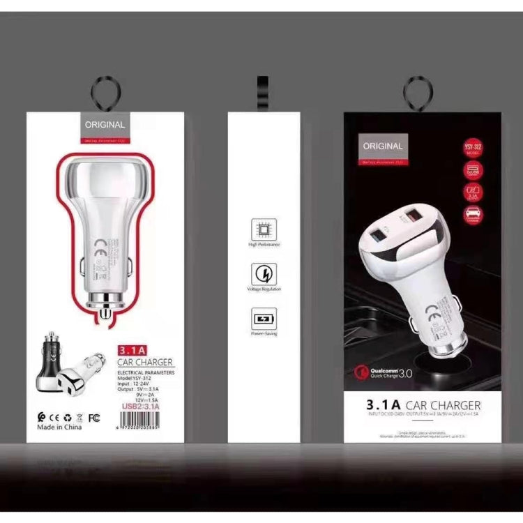 Dual USB car charger retail box set with QC3.0 and 8-pin cable
