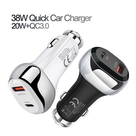 YSY-312PD QC3.0 18W USB + PD 20W USB-C / Type-C Car Charger with Type-C to Type-C Data Cable, PD 20W with Type-C to Type-C Cable
