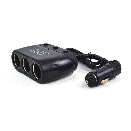3-socket 12V/24V car cigarette lighter power splitter with plug and three ports
