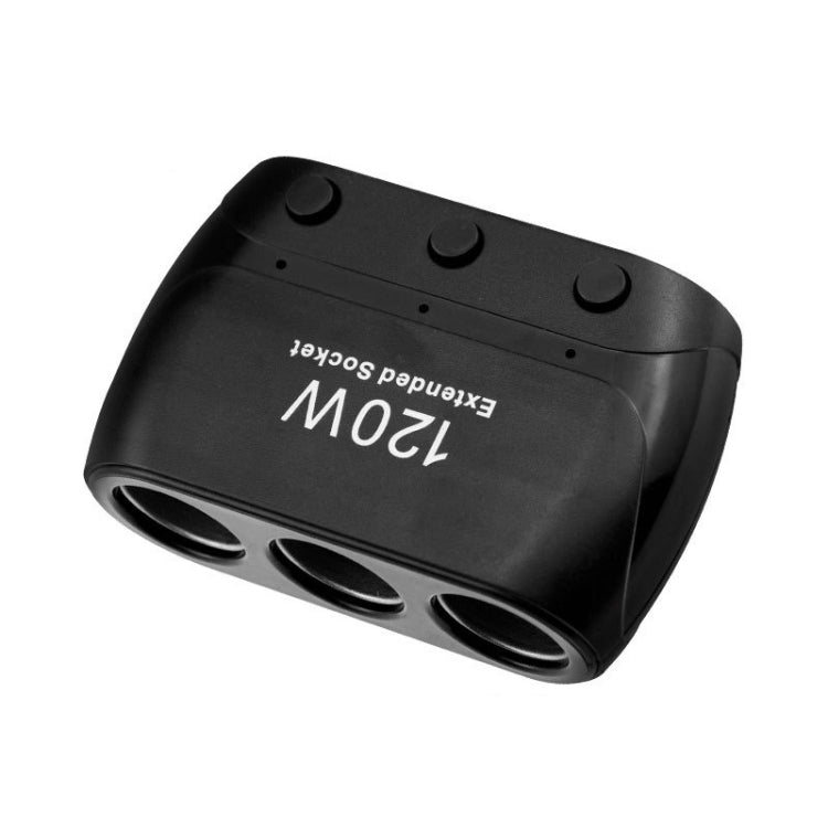 Black 3-socket cigarette lighter adapter splitter with three round outlet ports