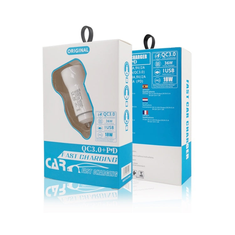 Car charger retail boxes showing QC3.0 and PD dual-port fast charging kit