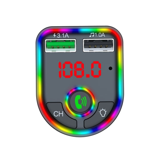 F6 Car FM Transmitter Colorful Breathing Atmosphere Lamp MP3 Player Charger, F6