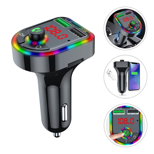 F6 Car FM Transmitter Colorful Breathing Atmosphere Lamp MP3 Player Charger, F6