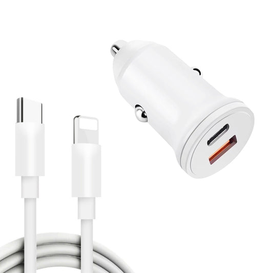 WKN-707 PD 20W USB-C / Type-C + QC 3.0 25W USB Mini Car Charger with USB-C / Type-C to 8 Pin Data Cable, Cable Length: 1m
