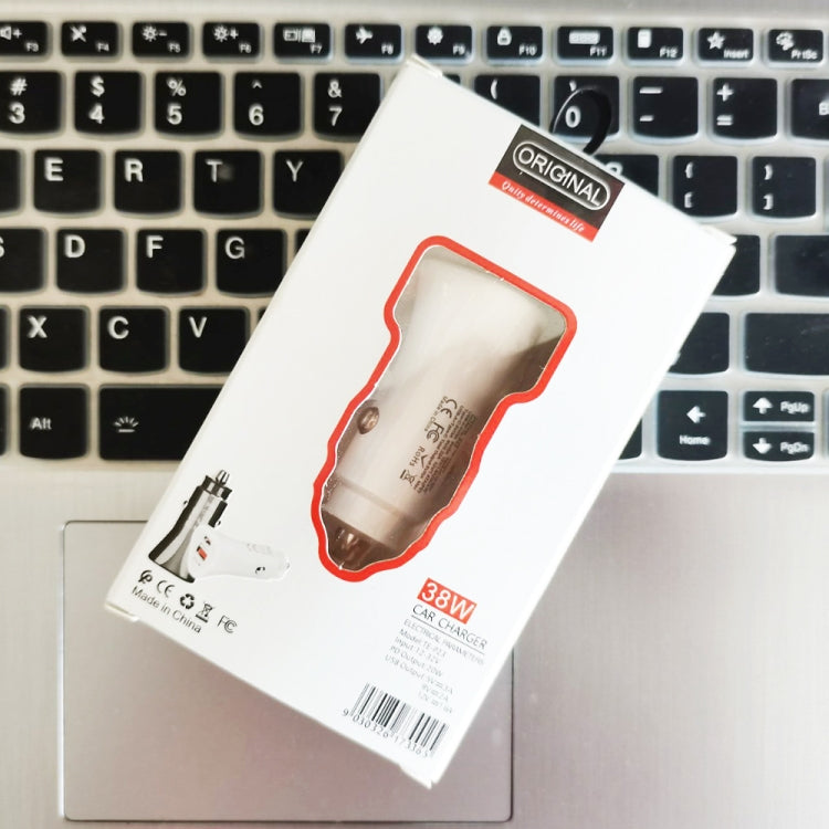 38W car charger retail box with product shown through window