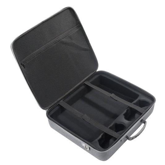 EVA storage case open with textured lid and molded interior compartments for console.