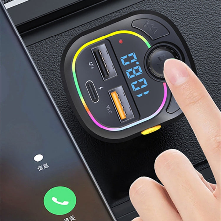 C28 Fast Charging Atmosphere Light Handsfree Car Kit Car Mp3 Player Stereo FM Transmitter, C28