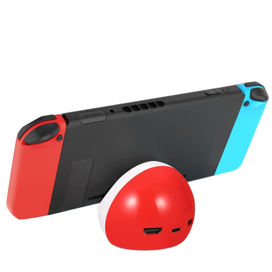 Red and white Nintendo Switch charging dock base with HDMI and USB ports