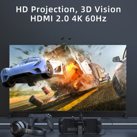 5-in-1 docking station connected to a TV, showing game video on the screen