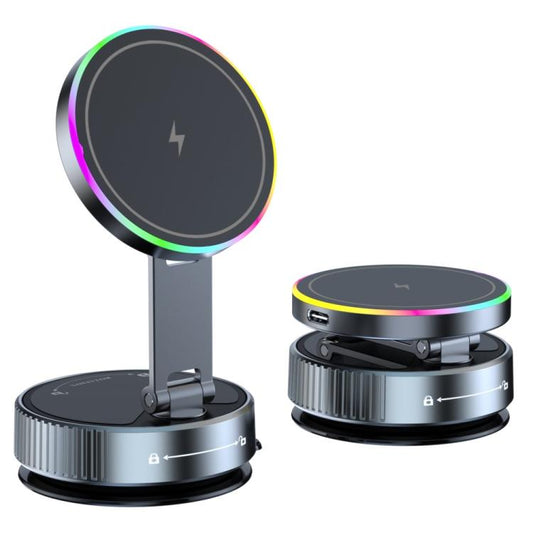 K3 With Colorful Light Rotating Magnetic Car Wireless Charging Vacuum Sucker Phone Stand, K3