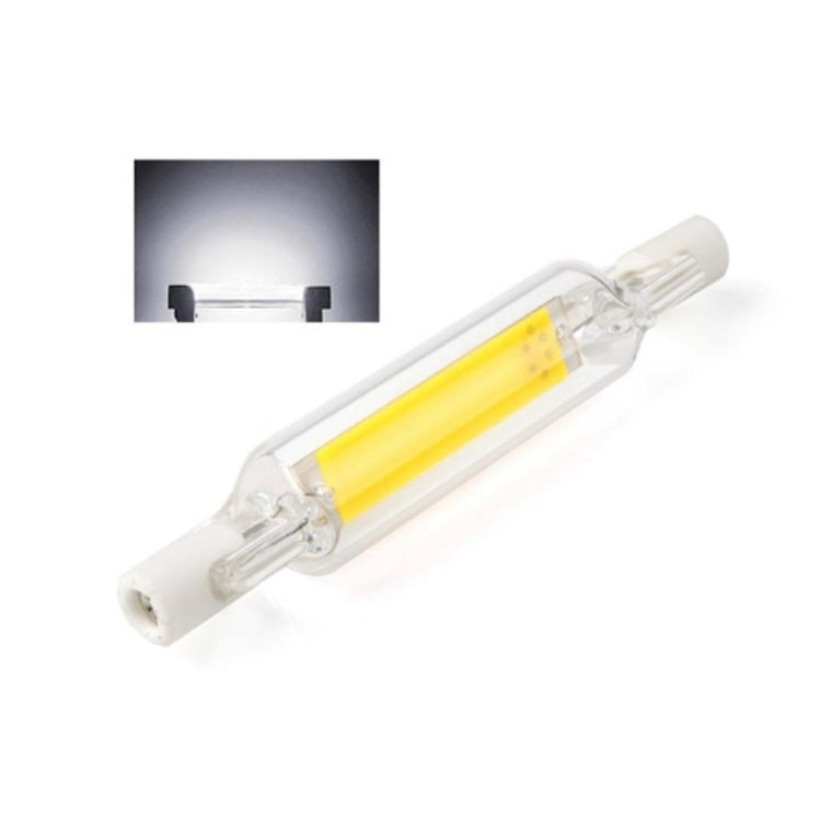 R7S 5W LED lamp bulb, clear glass tube with two-pin ends and yellow COB bar