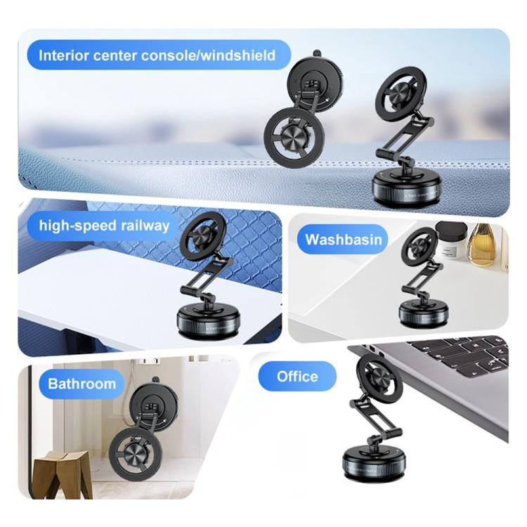 Black vacuum suction phone holder with multi-angle swivel clips for mounting