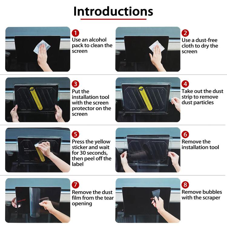 Screen protector installation steps kit with alcohol pack and dust-free cloth