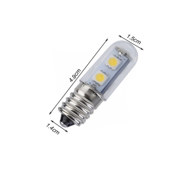 E14 LED bulb size diagram: 4.9cm length, clear glass tube with 3 SMD LEDs, cool white