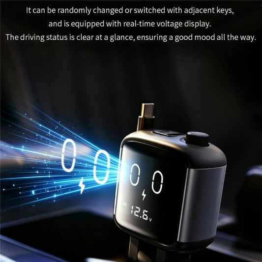 GE16 65W PD Car Charger with Retractable Type-C Cable, Voltage Display and Cartoon Expression, GE16