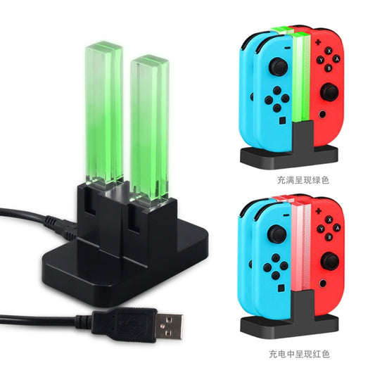 Joy-Con charging dock stand with green translucent slots and USB cable
