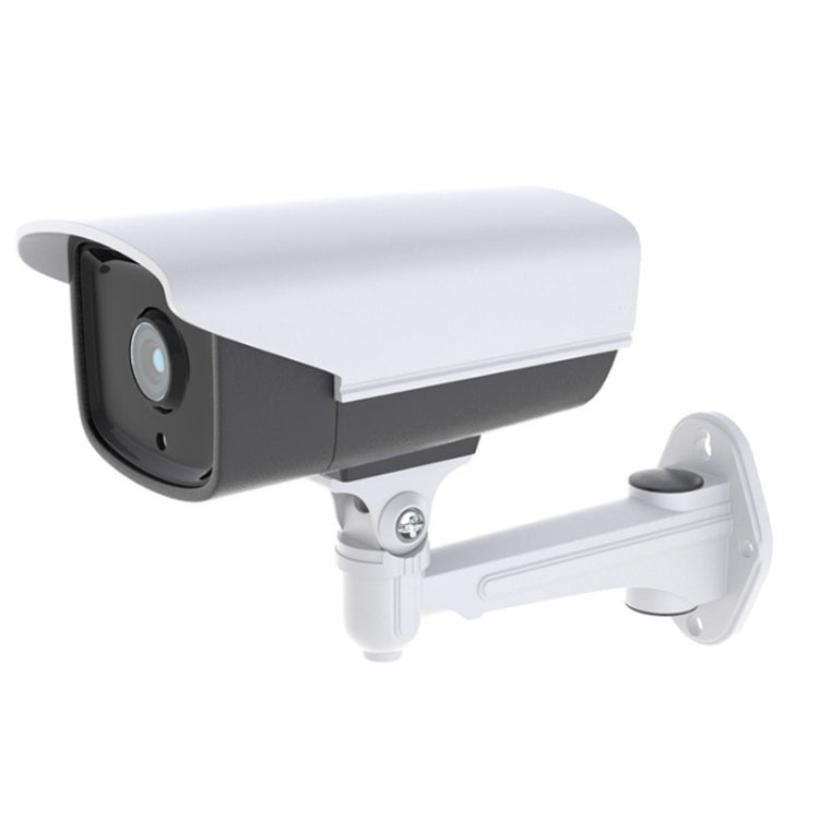 Bullet camera wall mount bracket with white arm and side plate, camera-ready