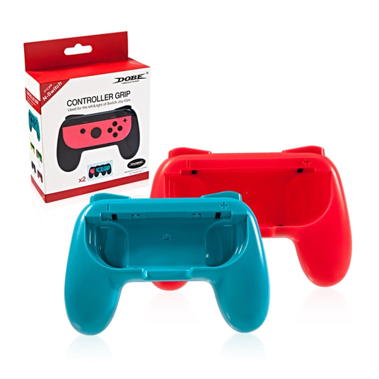 Red and blue controller grips for Nintendo Switch Joy-Con, with box and shells