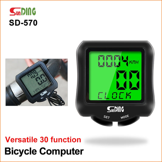 SUNDING SD-570 Bicycle Speedometer Cycling Computer LCD Digital Display Waterproof Odometer Speedometer Stopwatch, SD-570