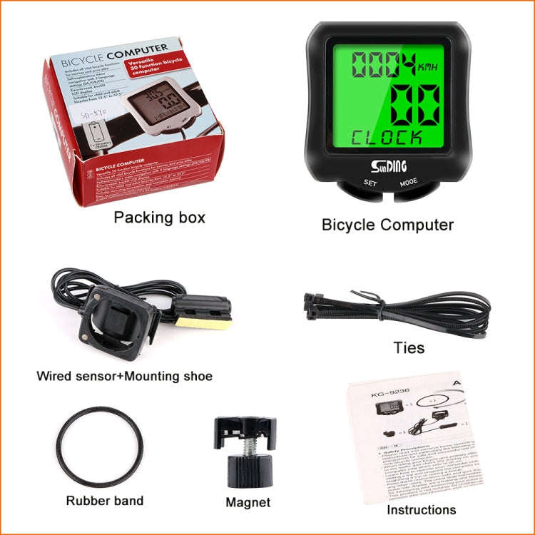 SUNDING SD-570 Bicycle Speedometer Cycling Computer LCD Digital Display Waterproof Odometer Speedometer Stopwatch, SD-570