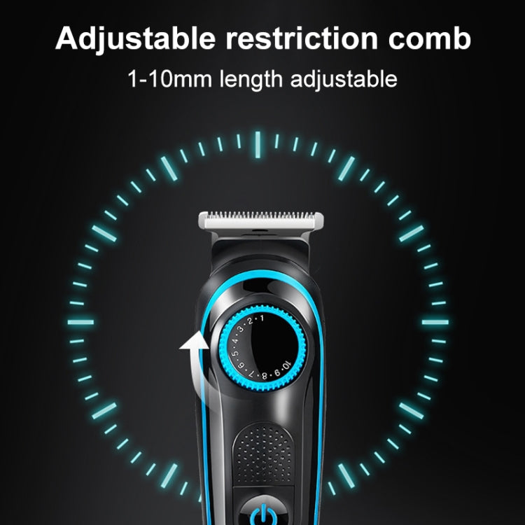 Electric trimmer with adjustable guard comb and blue control dial