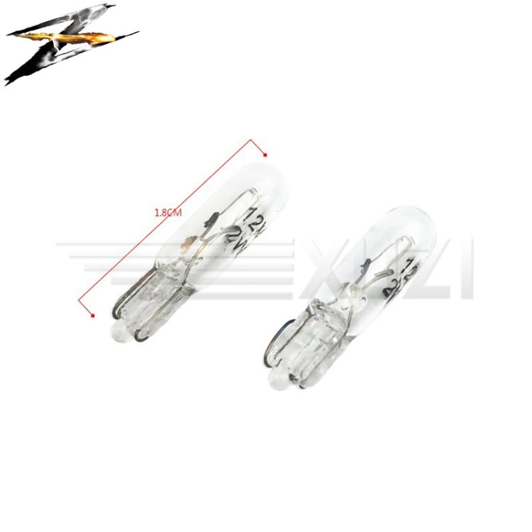 Pair of T5 wedge base clear glass 12V bulbs with 1.8cm size reference