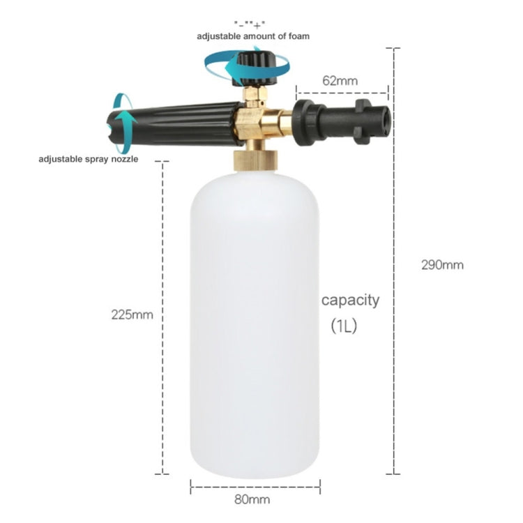 Foam sprayer bottle with adjustable nozzle and 1L capacity dimensions