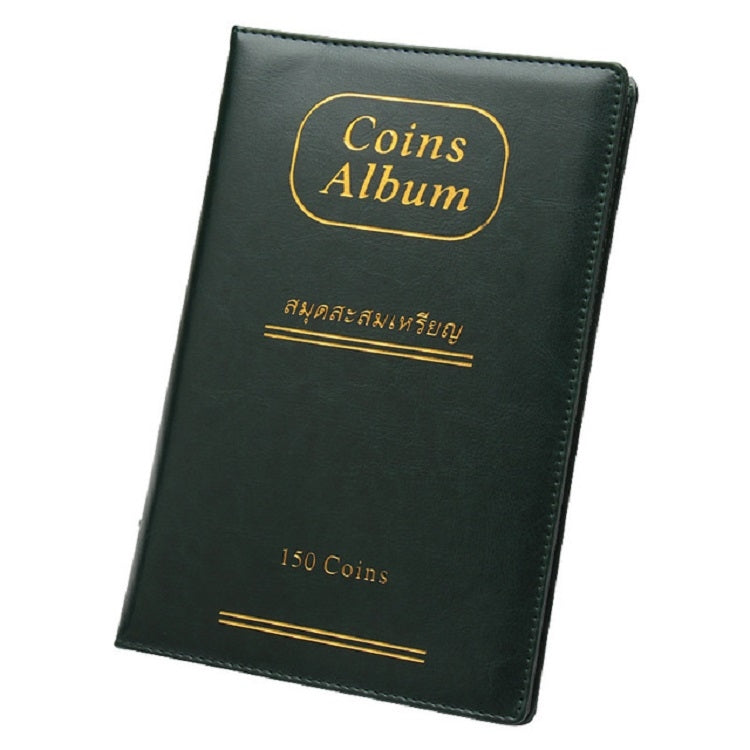 Coins album holder book with dark cover, gold 'Coins Album' and '150 Coins' text
