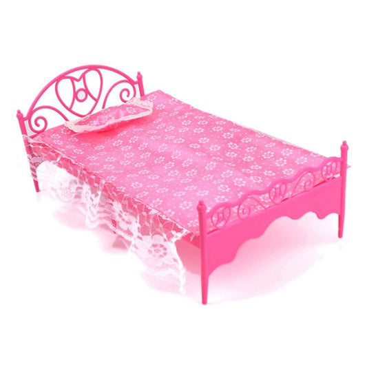 Mini Beautiful Plastic Bed Bedroom Furniture for Dolls Dollhouse Random Color Delivery, Plastic Bed