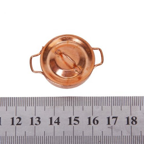 3 PCS Doll House Miniature Kitchen Copper Pot with Lid Children Educational Toys, Copper Pot