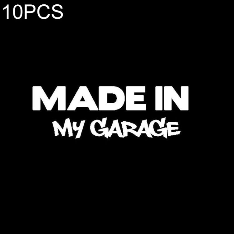 Made in My Garage car decal sticker set, 10 pcs, white lettering on black