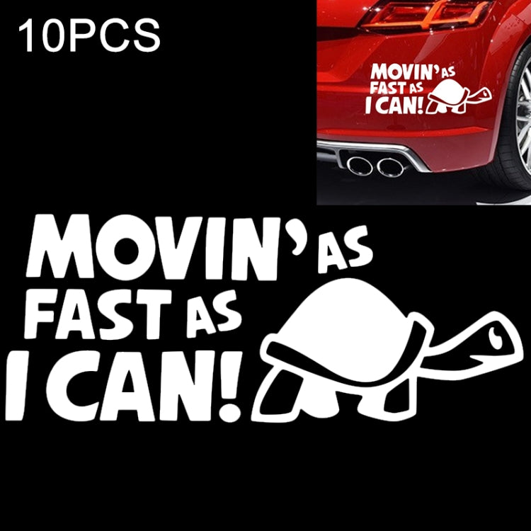 10-pack car decal stickers: 'Movin' as Fast as I Can!' text with turtle graphic
