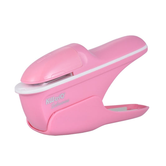 Pink handheld mini stapleless paper binder stapler with open binding tray