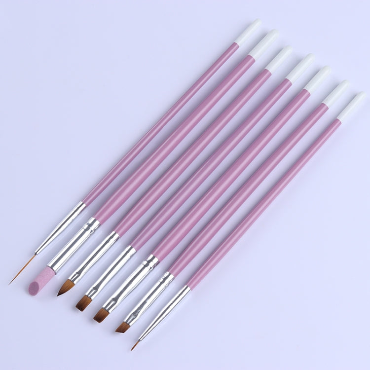 Set of nail art detail brushes with pink handles, chrome ferrules, and pointed bristle tips