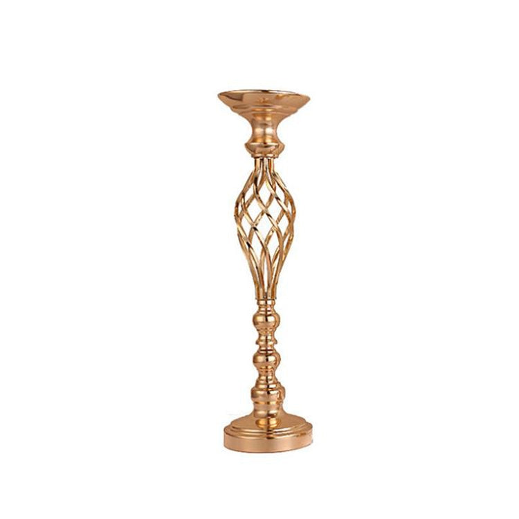 Gold-plated wrought iron candlestick with diamond lattice stem and wide flared top